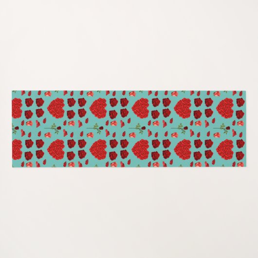Red heart red flowers garden chic floral foliage ヨガマット (裏面(横))