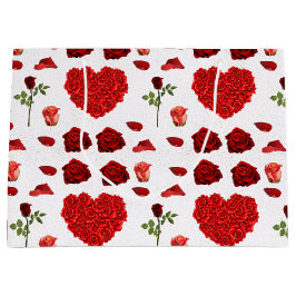 Red heart red flowers garden chic floral foliage ラージペーパーバッグ