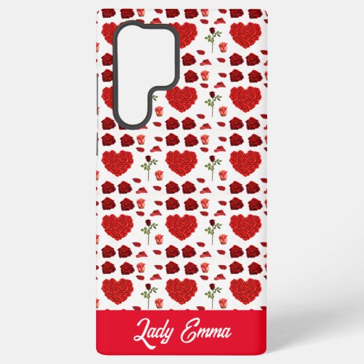Red heart red flowers garden chic floral foliage samsung galaxyケース (裏面)
