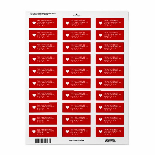 Red Heart Return Address  ラベル (フルシート)