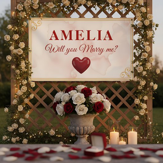 Red Heart Romantic Proposal あなたは私と結婚してくれますか 横断幕