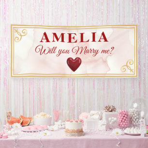 Red Heart Romantic Proposal あなたは私と結婚してくれますか 横断幕