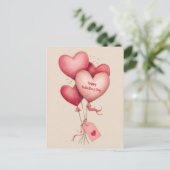 Red Heart Shaped Balloons Valentine`s Day Card ポストカード (スタンド正面)