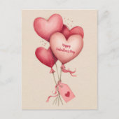 Red Heart Shaped Balloons Valentine`s Day Card ポストカード (正面)