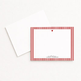 Red Heart Striped Valentine Note Card 招待状