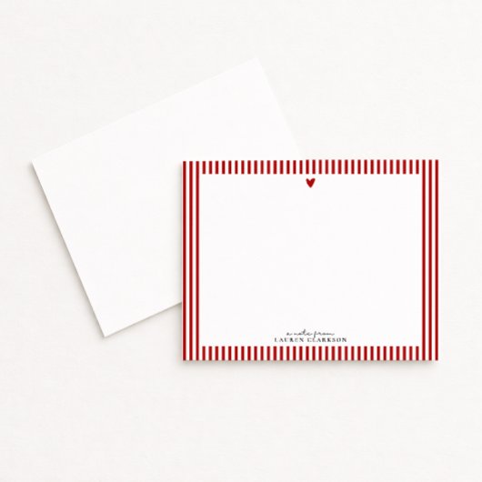 Red Heart Striped Valentine Note Card 招待状