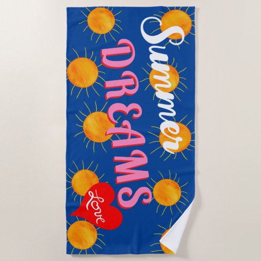 Red Heart Sunset Summer Dreams Blue ビーチタオル (正面)