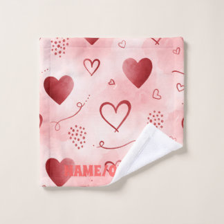 Red Heart Watercolor Seamless Pattern ウォッシュタオル