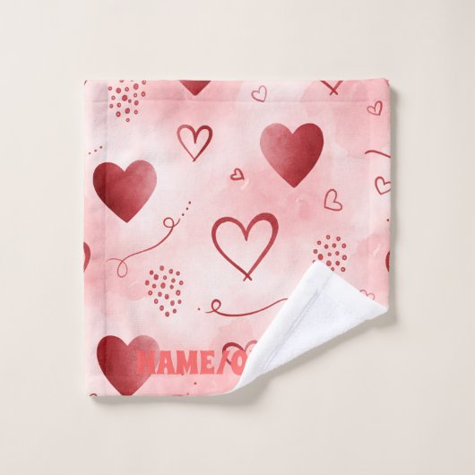 Red Heart Watercolor Seamless Pattern ウォッシュタオル (ウォッシュタオル)