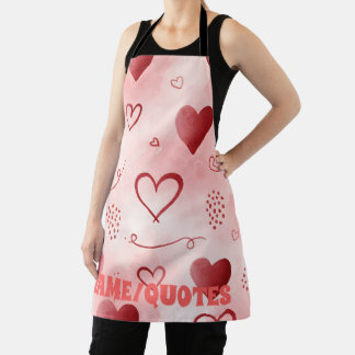 Red Heart Watercolor Seamless Pattern エプロン