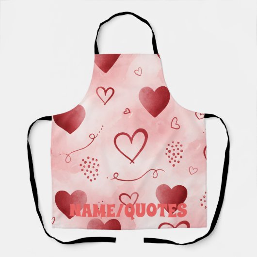 Red Heart Watercolor Seamless Pattern エプロン (正面)