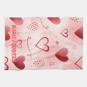 Red Heart Watercolor Seamless Pattern キッチンタオル (横)