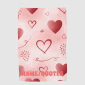 Red Heart Watercolor Seamless Pattern ゴルフタオル (正面)