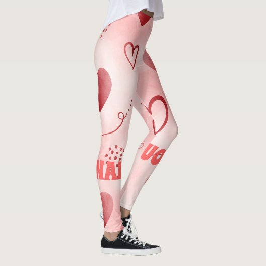 Red Heart Watercolor Seamless Pattern レギンス (右)