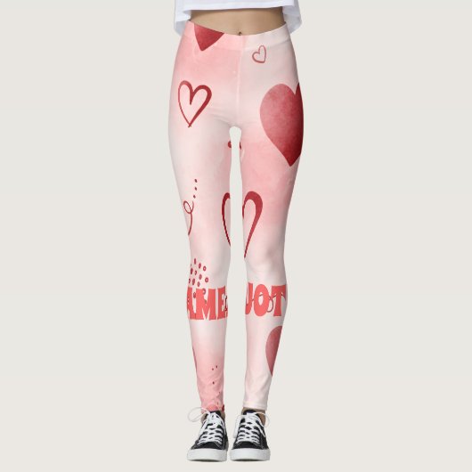 Red Heart Watercolor Seamless Pattern レギンス (正面)