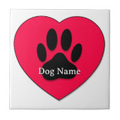 Red Heart With Dog Paw Print Custom Name タイル (正面)
