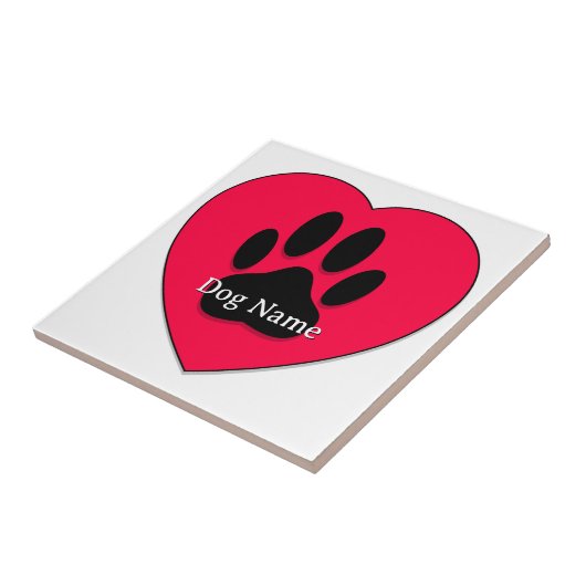 Red Heart With Dog Paw Print Custom Name タイル (側面)