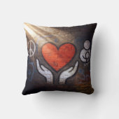 Red Heart with Hands Graffiti On a Brick Wall クッション (裏面)