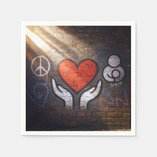 Red Heart with Hands Graffiti On a Brick Wall スタンダードカクテルナプキン (正面)