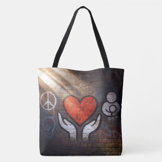 Red Heart with Hands Graffiti On a Brick Wall トートバッグ (裏面)