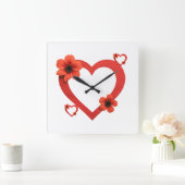 Red Heart Wood Sign, Minimalist Style. スクエア壁時計 (ホーム)
