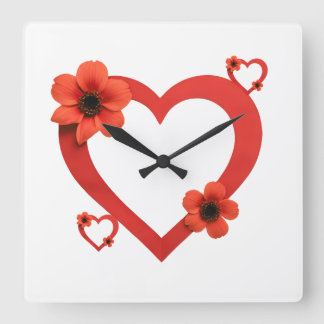 Red Heart Wood Sign, Minimalist Style. スクエア壁時計