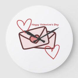 Red Hearth Happy Valentine's Day ラージ壁時計