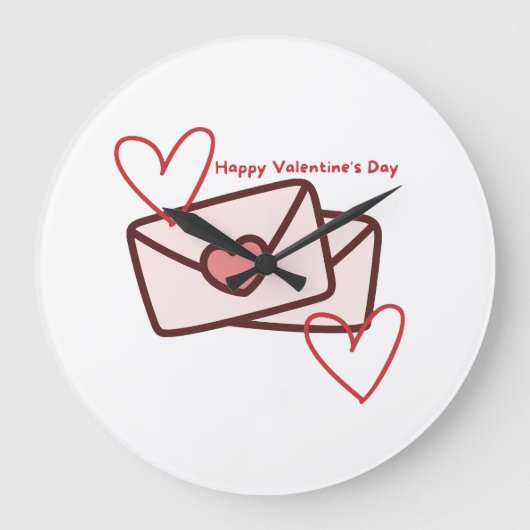 Red Hearth Happy Valentine's Day ラージ壁時計 (正面)