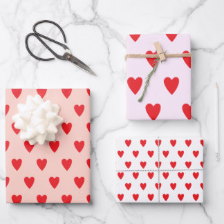 Red Hearts Abstract Hand Drawn Boho Style Pattern  ラッピングペーパーシート