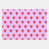 Red Hearts Abstract Hand Drawn Boho Style Pattern ラッピングペーパーシート (正面2)
