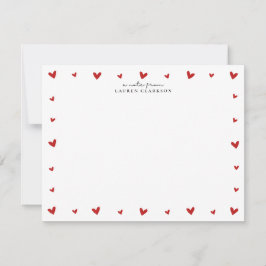 Red Hearts Border Valentines Note Card 招待状