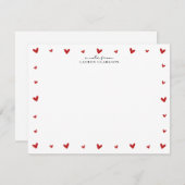 Red Hearts Border Valentines Note Card 招待状 (正面/裏面)
