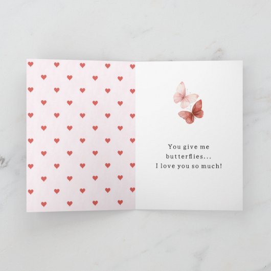 Red Hearts Butterflies Love カード (内部)