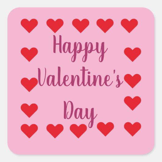 RED HEARTS HAPPY VALENTINE'S DAY Sticker スクエアシール (正面)