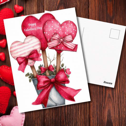 Red Hearts in a Pot Valentine`s Day Card  ポストカード