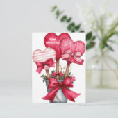 Red Hearts in a Pot Valentine`s Day Card  ポストカード (スタンド正面)