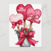 Red Hearts in a Pot Valentine`s Day Card  ポストカード (正面)