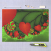 Red Hearts Lime Green Modern Abstract Fractal Art 薄葉紙 (クラフト)