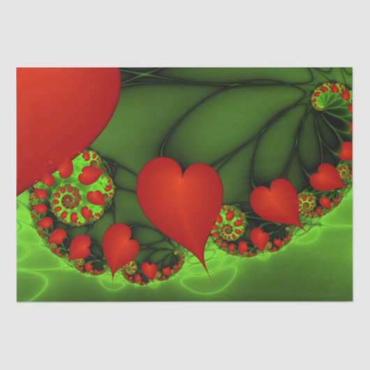 Red Hearts Lime Green Modern Abstract Fractal Art 薄葉紙 (正面)