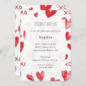 Red Hearts Love XOXO Birthday 招待状 (正面/裏面)