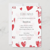 Red Hearts Love XOXO Birthday 招待状 (正面)