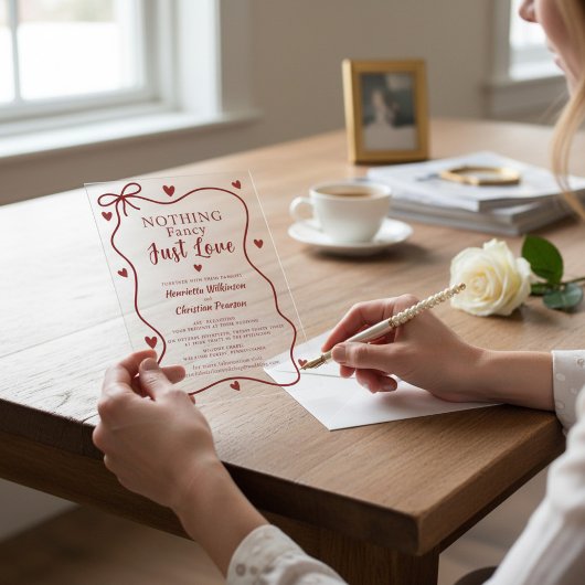 Red Hearts Nothing Fancy Just Love Script Acrylic  アクリル招待状