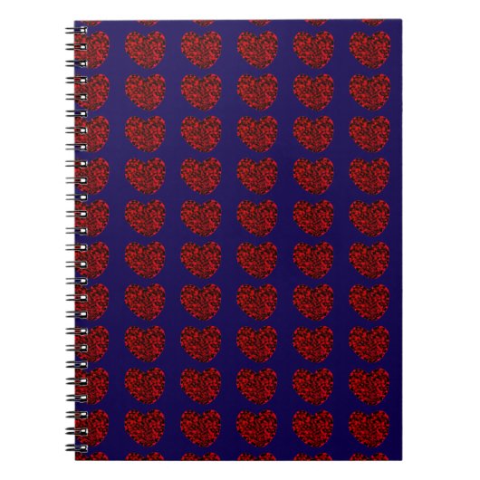 Red Hearts on Blue Spiral Notebook ノートブック (正面)