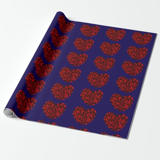 Red Hearts on Blue Wrapping Paper ラッピングペーパー (アンロールド)