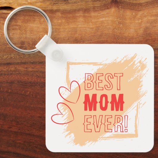 Red Hearts Outline Best Mom Keychain キーホルダー (正面)