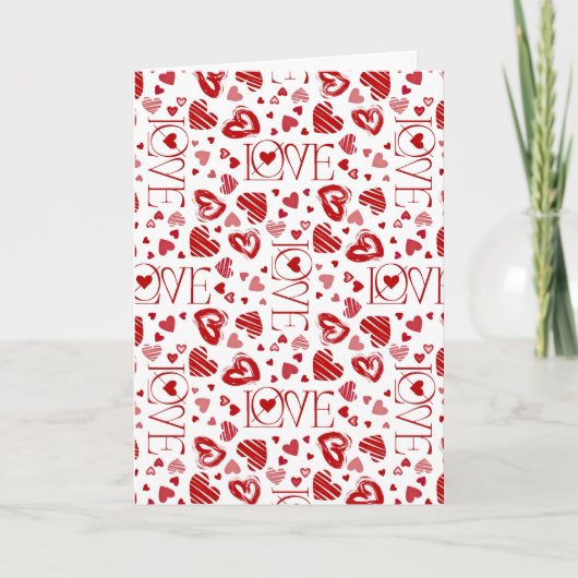 Red Hearts Pattern Love Script Happy Valentine's カード (正面)