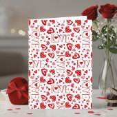 Red Hearts Pattern Love Script Happy Valentine's カード