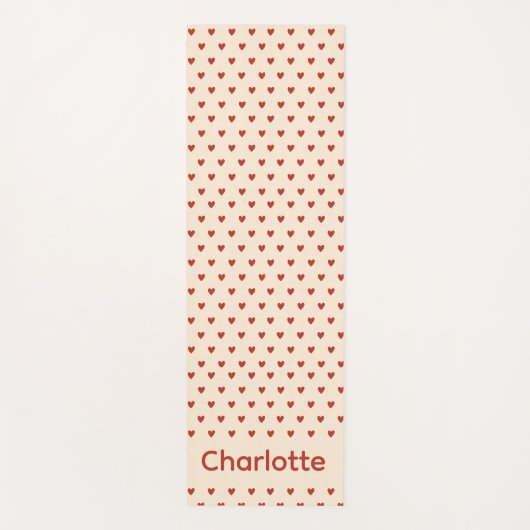 Red Hearts Pattern on Cream Background Yoga Mat ヨガマット (正面)