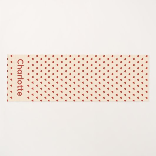 Red Hearts Pattern on Cream Background Yoga Mat ヨガマット (正面(横))