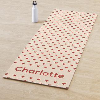 Red Hearts Pattern on Cream Background Yoga Mat ヨガマット